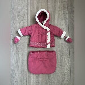 Pink/Mauve Baby Girl Puffer Jacket with Mittens and Leg Insert Size 3 Months